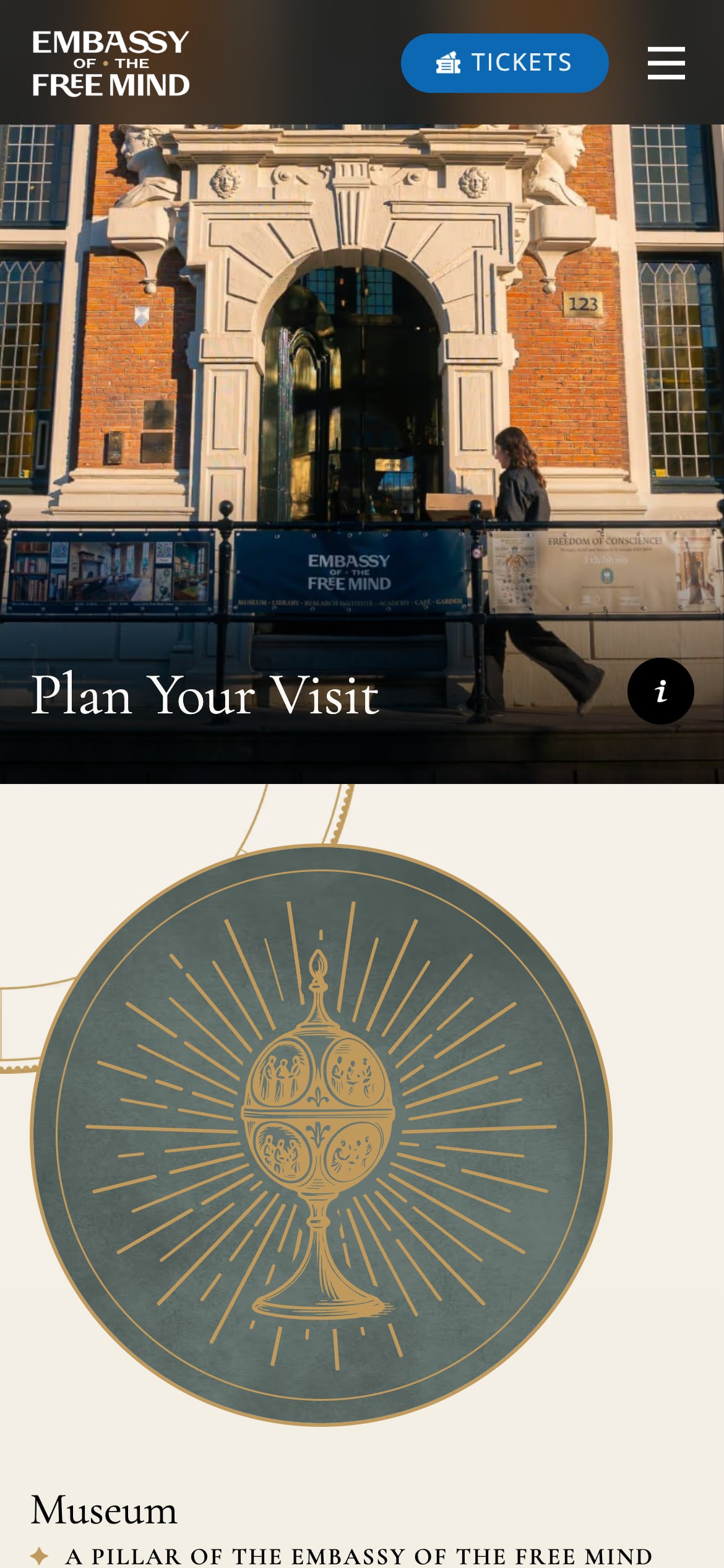 The Embassy of the Free Mind website on a phone