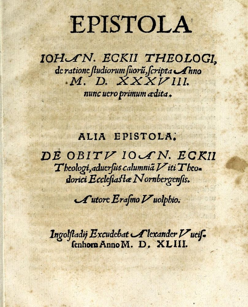Eck, Epistola, Ingolstadt 1543